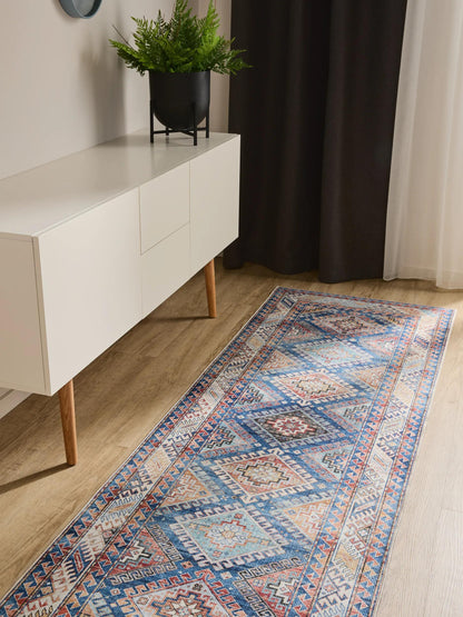 George mėlynos spalvos pailgas rombų raštais 80x240 cm