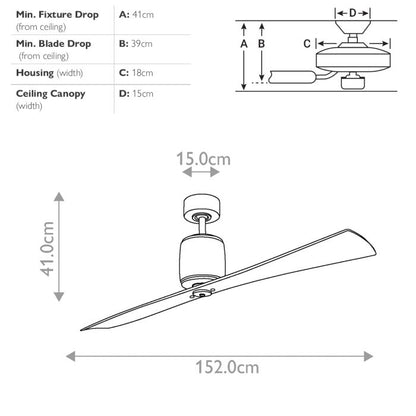 Šviestuvas su ventiliatoriumi Ferron 152 cm – poliruotas nikelis