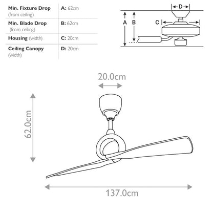 Šviestuvas su ventiliatoriumi Link 137 cm  – poliruotas nikelis