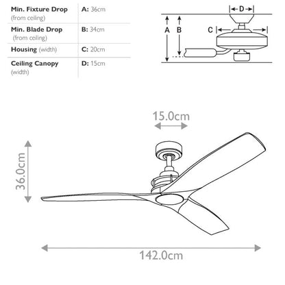 Šviestuvas su ventiliatoriumi Ried 142 cm