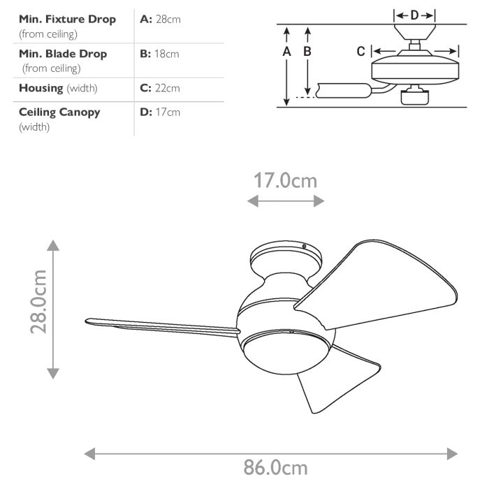 Šviestuvas su ventiliatoriumi Sola 86 cm – matinė balta