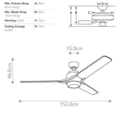 Šviestuvas su ventiliatoriumi Zeus 152 cm – baltas